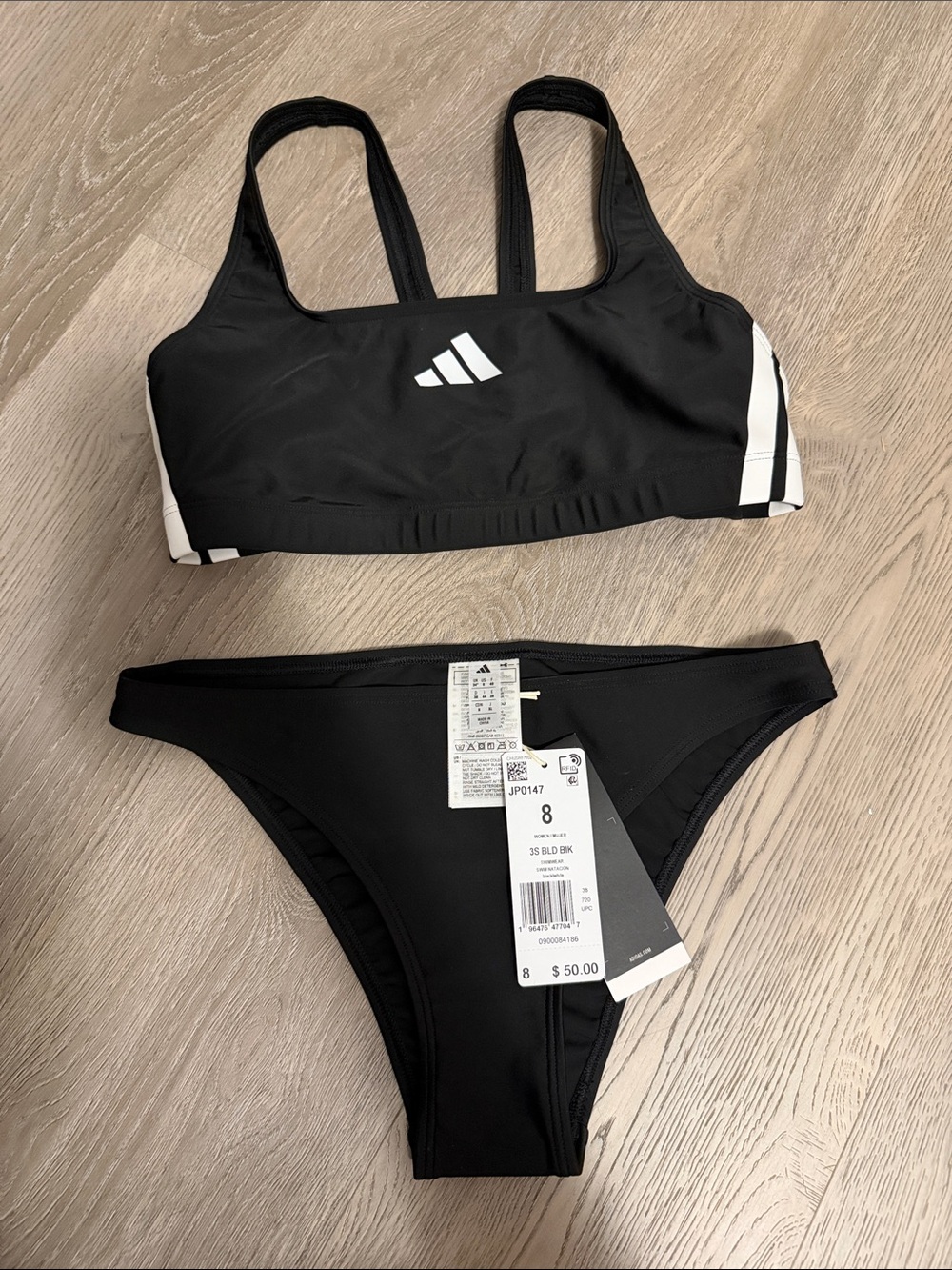adidas Black Women's Athletic Two-Piece Bikini with White Accents